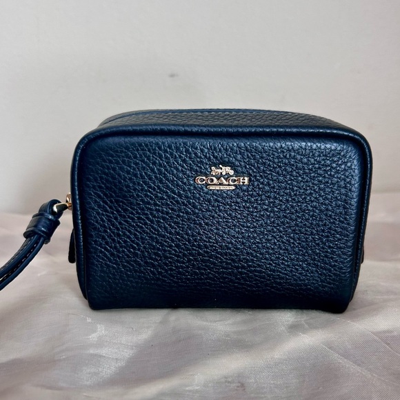 Coach Handbags - Coach Black Pebbled Leather Mini Pouch  Wristlet with Gold Log